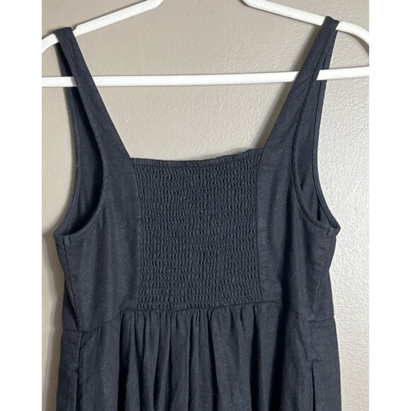 Old Navy Dress Linen Blend Black Midi Sundress Pockets Chic Fit Flare Womens S - Picture 3 of 9